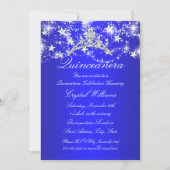 Invitation Royal Blue Sparkle Tiara Stars Quinceanera (Devant)