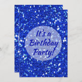 Invitation Royal Blue Sparkly Faux Parties scintillant fête d (Devant / Derrière)