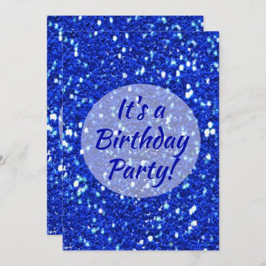 Invitation Royal Blue Sparkly Faux Parties scintillant fête d (Devant / Derrière)