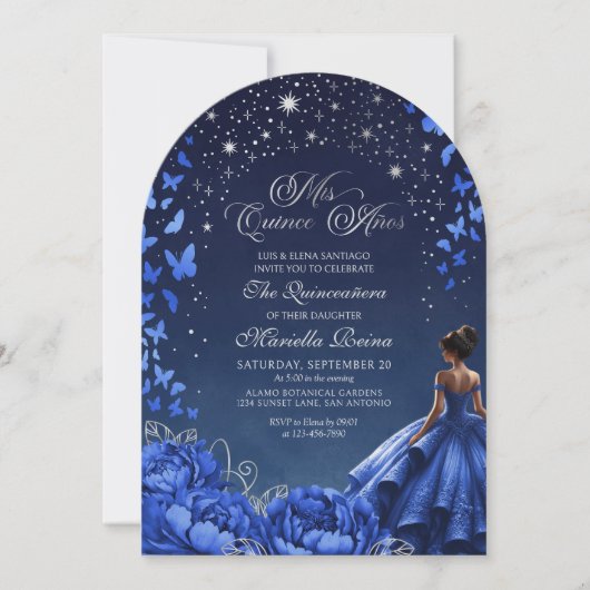 Invitation Royal Blue Starry Night Quinceanera (Devant)