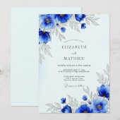 Invitation Royal Blue Striking Botanical Wedding (Devant / Derrière)