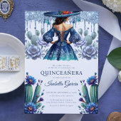 Invitation Royal Blue style mexicain Quinceañera