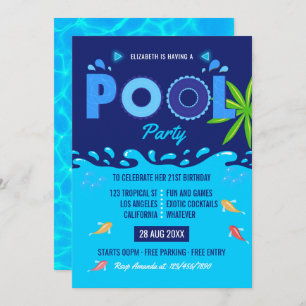 Invitation Royal Blue Summer Pool fête d'anniversaire