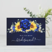 Invitation Royal Blue Sunflower Serez-vous mon Bridesmaid Inv (Debout devant)