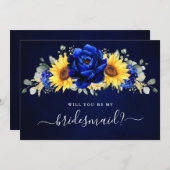 Invitation Royal Blue Sunflower Serez-vous mon Bridesmaid Inv (Devant / Derrière)