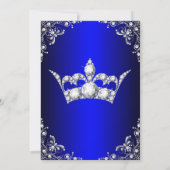 Invitation Royal Blue Sweet 16 Silver Pearl Damask couronne (Dos)