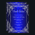 Invitation Royal Blue Sweet 16 Silver Pearl Damask fête<br><div class="desc">Royal Blue Sweet 16 Anniversaire Invitation. Design élégant en damas perles. Remarque : Toutes les images plates,  Ils n'ont pas de vrais bijoux!</div>