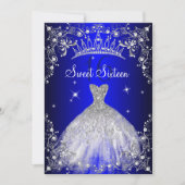 Invitation Royal Blue Sweet 16 Silver Pearl Dress fête (Devant)