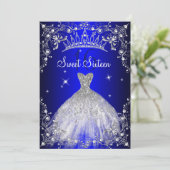 Invitation Royal Blue Sweet 16 Silver Pearl Dress fête (Debout devant)