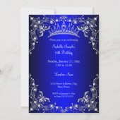 Invitation Royal Blue Sweet 16 Silver Pearl Dress fête (Dos)
