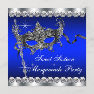 Invitation Royal Blue Sweet sixteen Masquerade Party