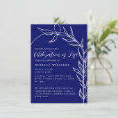 Invitation Royal Blue Text Célébration minimale de la vie (Debout devant)