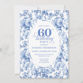 Invitation Royal Blue Toile Roses 60th Birthday Invite Printa (Devant)