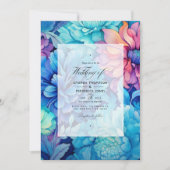 Invitation Royal Blue, Turquoise et Coral Floral Mariage (Devant)