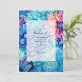 Invitation Royal Blue, Turquoise et Coral Floral Mariage (Debout devant)