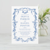 Invitation Royal Blue Victorian All in One QR Code Wedding (Debout devant)