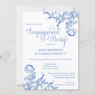 Invitation Royal Blue Watercolor Fête de fiançailles