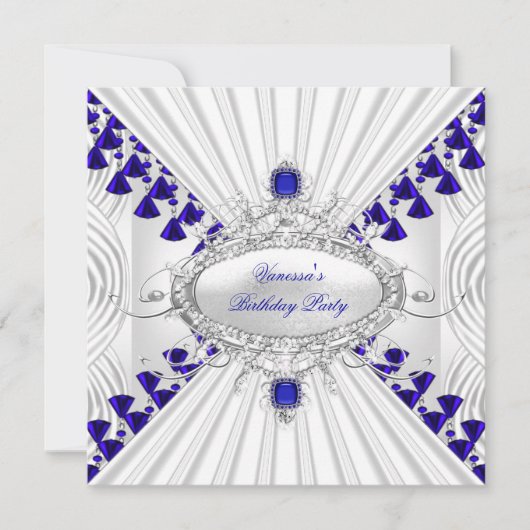 Invitation Royal Blue White Diamond Images Beads Party (Devant)