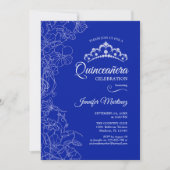 Invitation Royal Blue White Floral Quinceanera Party (Devant)