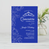 Invitation Royal Blue White Floral Quinceanera Party (Debout devant)