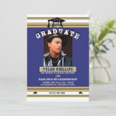 Invitation Royal Blue White Gold Graduation Photo Party (Debout devant)