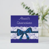 Invitation Royal Blue White Lace Quinceanera (Debout devant)