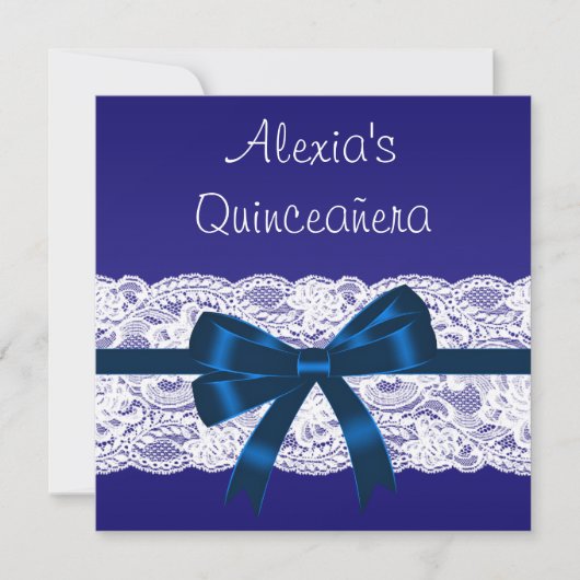 Invitation Royal Blue White Lace Quinceanera (Devant)