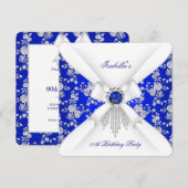 Invitation Royal Blue White Rose Damask Pearl Anniversaire (Devant / Derrière)