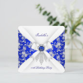 Invitation Royal Blue White Rose Damask Pearl Anniversaire (Debout devant)