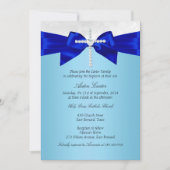Invitation Royal Blue White Silver Cross Garçons Baptême (Devant)