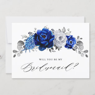 Invitation Royal Blue White Silver Serez-vous ma demoiselle d