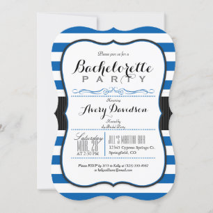 Invitation Royal Blue & White Stripes Bachelorte Party