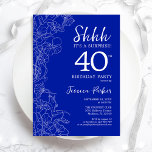 Invitation Royal Blue White Surprise 40e anniversaire<br><div class="desc">Royal Blue White Surprise 40e anniversaire Invitation. Le minimaliste design féminin moderne présente des accents botaniques et des caractères typographiques. Carte invitation florale simple parfaite pour une célébration anniversaire surprise femme élégante. Invitations Zazzle imprimées ou téléchargement instantané modèle imprimable numérique.</div>