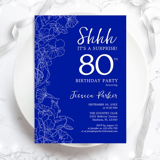Invitation Royal Blue White Surprise 80e anniversaire