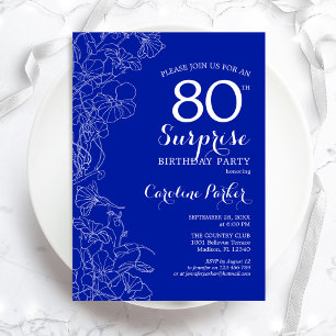 Invitation Royal Blue White Surprise 80e fête d'anniversaire
