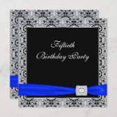 Invitation Royal Blue Womans Classy Noir 50e fête d'anniversa (Devant / Derrière)