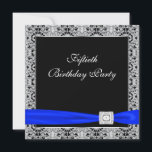 Invitation Royal Blue Womans Classy Noir 50e fête d'anniversa<br><div class="desc">Elégant bleu royal gris gris damassé dentelle superpose l'élégante invitation de la soirée du cinquantième anniversaire noir femme.</div>