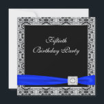 Invitation Royal Blue Womans Classy Noir 50e fête d'anniversa<br><div class="desc">Elégant bleu royal gris gris damassé dentelle superpose l'élégante invitation de la soirée du cinquantième anniversaire noir femme.</div>