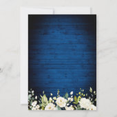 Invitation Royal Blue Wood Roses blanches Fête des mariées à (Dos)