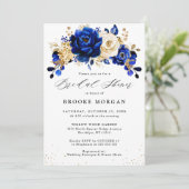 Invitation Royal Blue Yellow Gold Fête des mariées Florale (Debout devant)