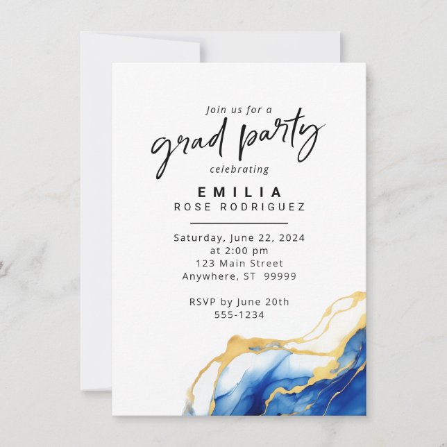 Invitation Royal Blue Yellow Gold Party (Devant)
