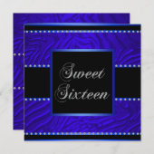 Invitation Royal Blue Zebra Blue Sweet 16 fête d'anniversaire (Devant / Derrière)