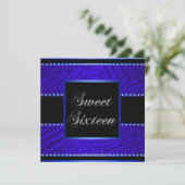 Invitation Royal Blue Zebra Blue Sweet 16 fête d'anniversaire (Debout devant)