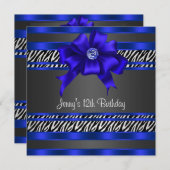 Invitation Royal Blue Zebra Girls 12e fête d'anniversaire (Devant / Derrière)