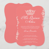 Invitation Royal Blush Leaf Crown Elegant rose Quinceañera (Devant / Derrière)