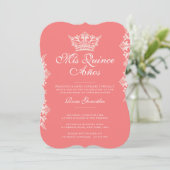 Invitation Royal Blush Leaf Crown Elegant rose Quinceañera (Debout devant)