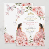 Invitation Royal Blush Pink Twins Géométrique Quinceañera (Devant / Derrière)