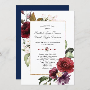Invitation Royal Bourgogne Blush Flowers Mariage or