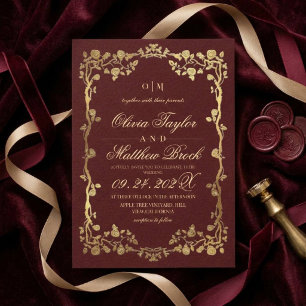 Invitation Royal Bourgogne Fleurs de Rose Dorées Le Mariage d