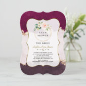 Invitation Royal Bourgogne rose Fleurs Fête des mariées or (Debout devant)